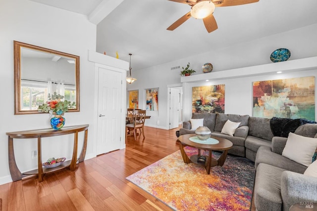 1300 Steele Canyon Rd, Napa, CA 94558 - living room with ceiling fan, vaulted ceiling, baseboards, and light wood finished floors