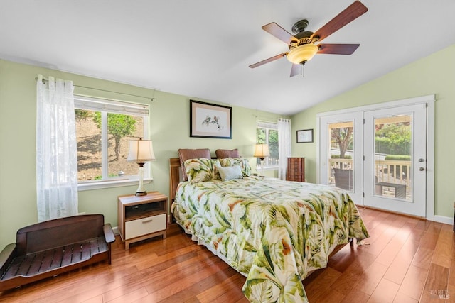 1300 Steele Canyon Rd, Napa, CA 94558 - bedroom with access to outside, wood-type flooring, a ceiling fan, and lofted ceiling