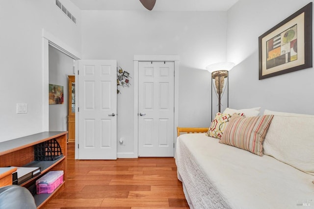 1300 Steele Canyon Rd, Napa, CA 94558 - bedroom with ceiling fan, light wood-style flooring, and visible vents