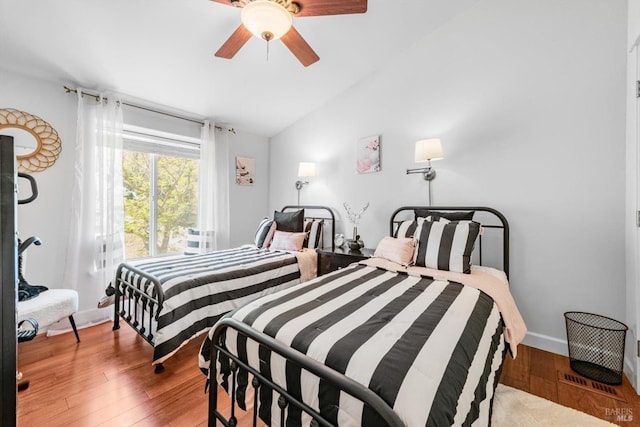 1300 Steele Canyon Rd, Napa, CA 94558 - bedroom featuring baseboards, ceiling fan, vaulted ceiling, and wood finished floors
