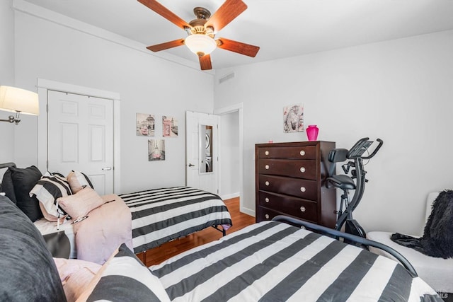 1300 Steele Canyon Rd, Napa, CA 94558 - bedroom with a ceiling fan, wood finished floors, and visible vents