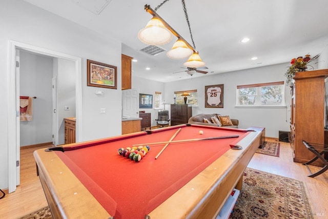 1300 Steele Canyon Rd, Napa, CA 94558 - rec room with pool table, ceiling fan, light wood-type flooring, and visible vents