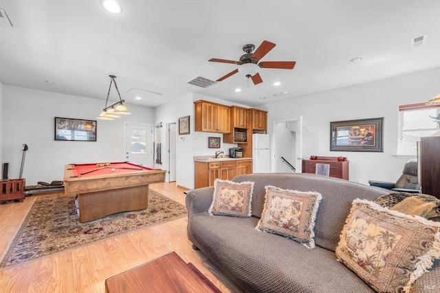 1300 Steele Canyon Rd, Napa, CA 94558 - living area with light wood-style floors, pool table, ceiling fan, and visible vents