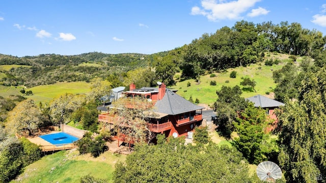 bird's eye view with a view of trees