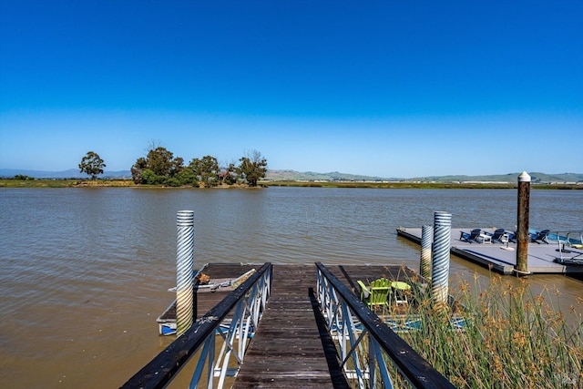 dock area with a water and mountain view