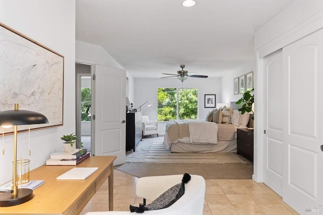 bedroom featuring recessed lighting and light tile patterned floors