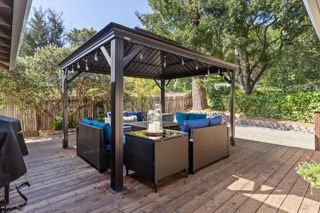 28 Washington St, Novato, CA 94947 - wooden deck with an outdoor hangout area, a gazebo, and a fenced backyard