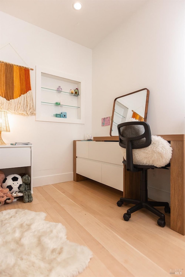 office area featuring recessed lighting and light wood-style floors