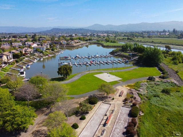 aerial view with a water and mountain view