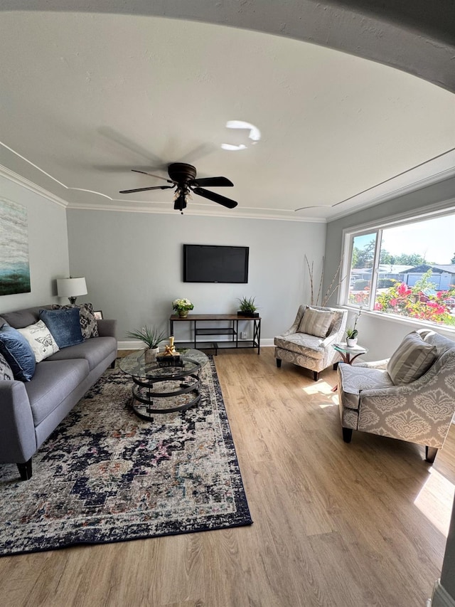 4647 Barbee Way, Sacramento, CA 95823 - living room with wood finished floors, crown molding, and ceiling fan
