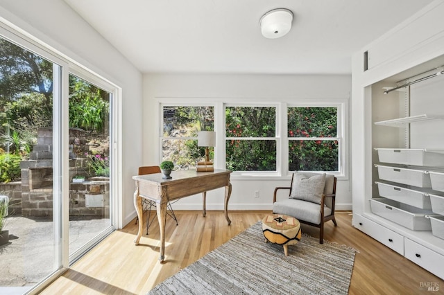 interior space with baseboards and wood finished floors