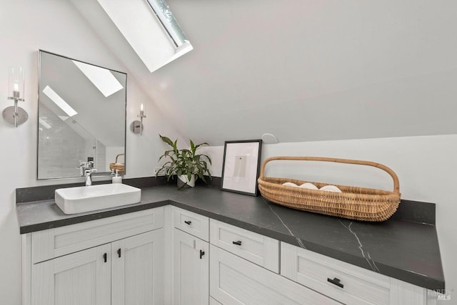 269 Castro St, Lagunitas, CA 94938 - full bath featuring vaulted ceiling with skylight and vanity
