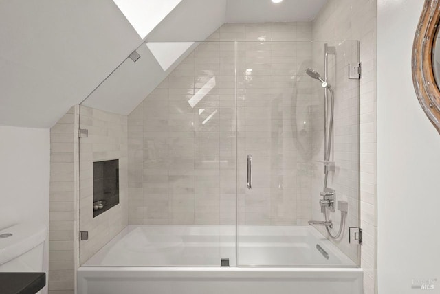 269 Castro St, Lagunitas, CA 94938 - full bath with vaulted ceiling, toilet, and shower / bath combination with glass door