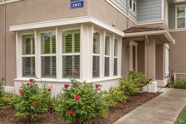 view of property exterior with stucco siding