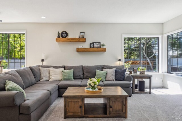 living room featuring carpet floors and recessed lighting