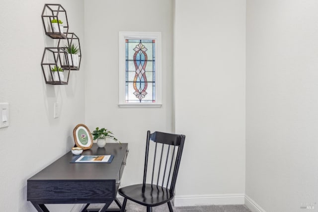 interior space with baseboards and carpet flooring