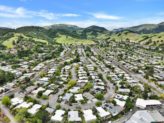 birds eye view of property featuring a residential view and a mountain view