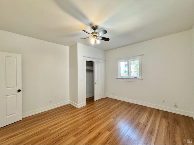 2984 First St, Napa, CA 94558 - unfurnished bedroom featuring baseboards, light wood-style floors, a closet, and ceiling fan