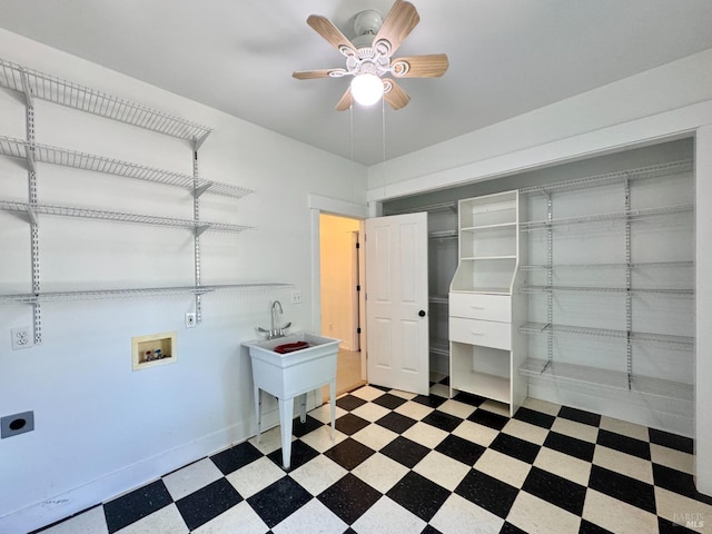 2984 First St, Napa, CA 94558 - laundry area with washer hookup, hookup for an electric dryer, light flooring, and ceiling fan