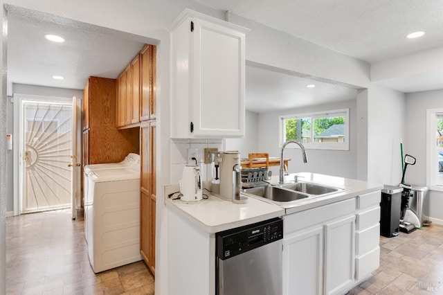 1034 Caldwell Ave, Vallejo, CA 94591 - kitchen with a sink, light countertops, recessed lighting, washer / dryer, and stainless steel dishwasher