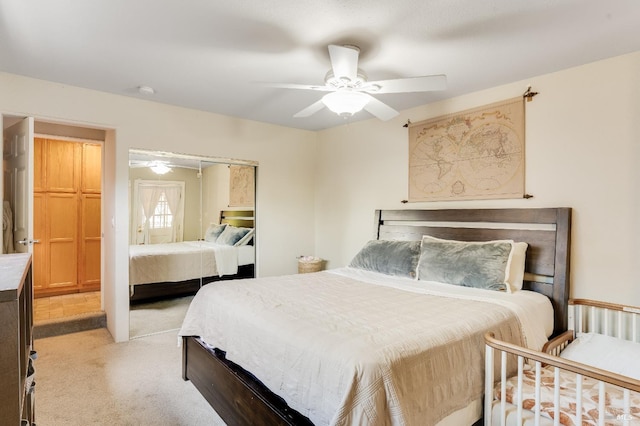 1034 Caldwell Ave, Vallejo, CA 94591 - bedroom with ceiling fan, light carpet, and a closet