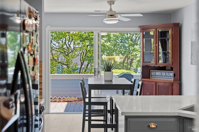 dining space featuring ceiling fan and a healthy amount of sunlight