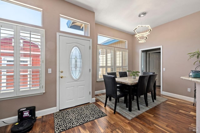1216 Hermitage Way, Rohnert Park, CA 94928 - entryway with baseboards, a chandelier, and dark wood-type flooring