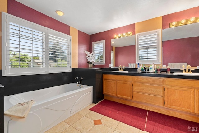 1216 Hermitage Way, Rohnert Park, CA 94928 - bathroom featuring double vanity, tile patterned floors, a sink, and a bath