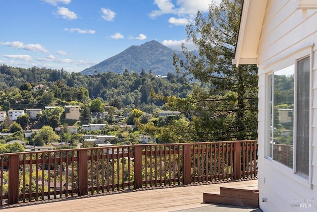 wooden terrace with a mountain view