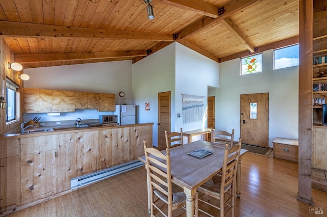 360 Grey Whale, The Sea Ranch, CA 95497 - dining space with a healthy amount of sunlight, wood ceiling, and baseboard heating