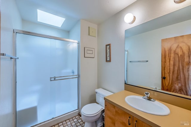 360 Grey Whale, The Sea Ranch, CA 95497 - bathroom with an enclosed shower, toilet, a skylight, and vanity