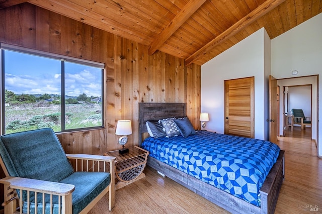 360 Grey Whale, The Sea Ranch, CA 95497 - bedroom with beam ceiling, wood finished floors, wooden walls, and wooden ceiling