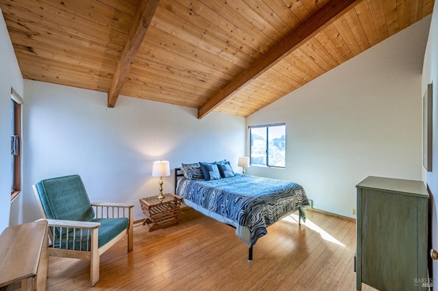 360 Grey Whale, The Sea Ranch, CA 95497 - bedroom featuring baseboards, lofted ceiling with beams, wood ceiling, and wood finished floors