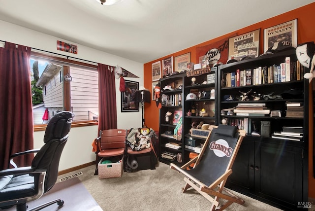 office with baseboards, carpet flooring, and visible vents