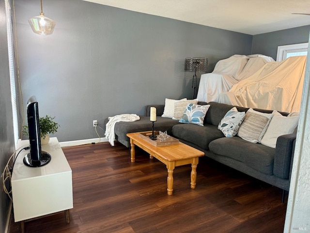 living room featuring baseboards and wood finished floors