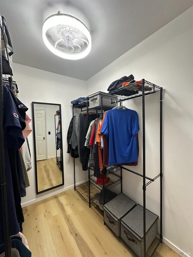 walk in closet featuring wood finished floors