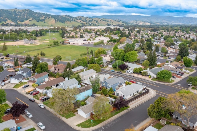 bird's eye view with a mountain view and a residential view
