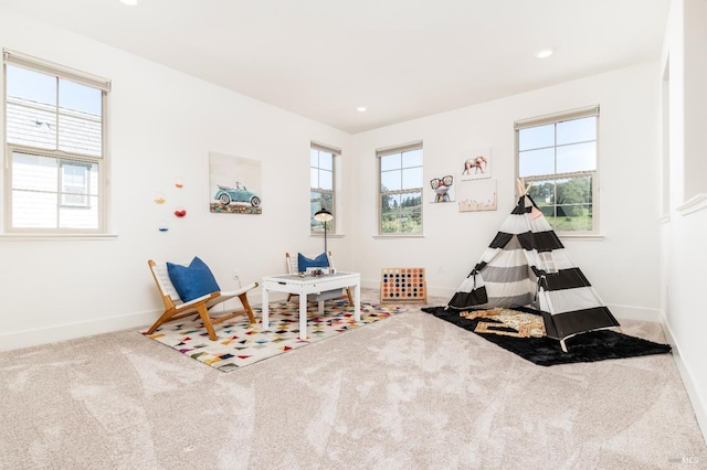 playroom with carpet and a healthy amount of sunlight
