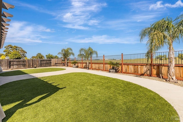 view of yard with a fenced backyard