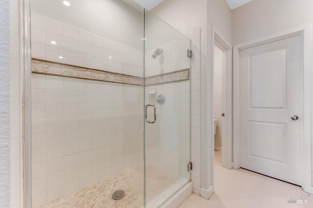 218 Johnson St, Windsor, CA 95492 - bathroom featuring a shower stall, tile patterned floors, and recessed lighting