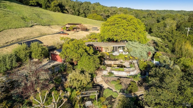 birds eye view of property with a forest view
