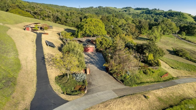 drone / aerial view featuring a view of trees