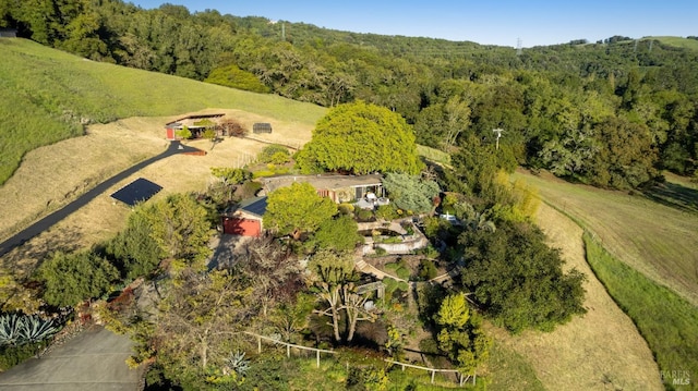 drone / aerial view with a view of trees and a rural view