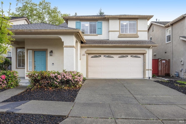 2916 Park Meadow Dr, Santa Rosa, CA 95407 - traditional-style home featuring a garage, driveway, a shingled roof, and stucco siding