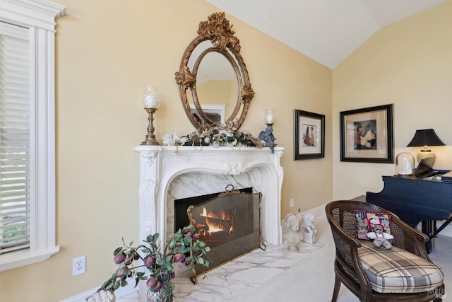 9 Canyon Ct, Petaluma, CA 94952 - living area featuring lofted ceiling and a premium fireplace