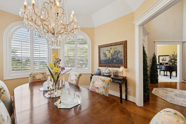 9 Canyon Ct, Petaluma, CA 94952 - dining room with baseboards, an inviting chandelier, and wood finished floors