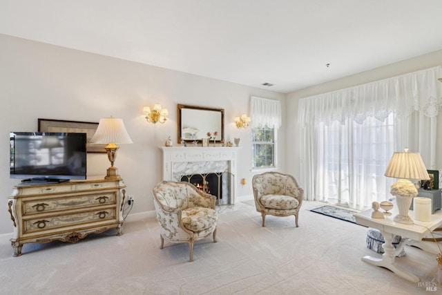 9 Canyon Ct, Petaluma, CA 94952 - sitting room with carpet floors, a premium fireplace, and baseboards