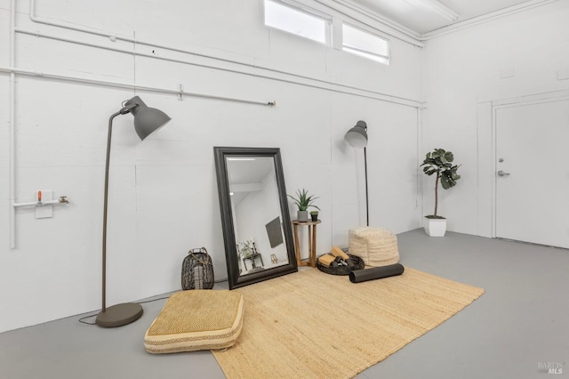 interior space with finished concrete floors