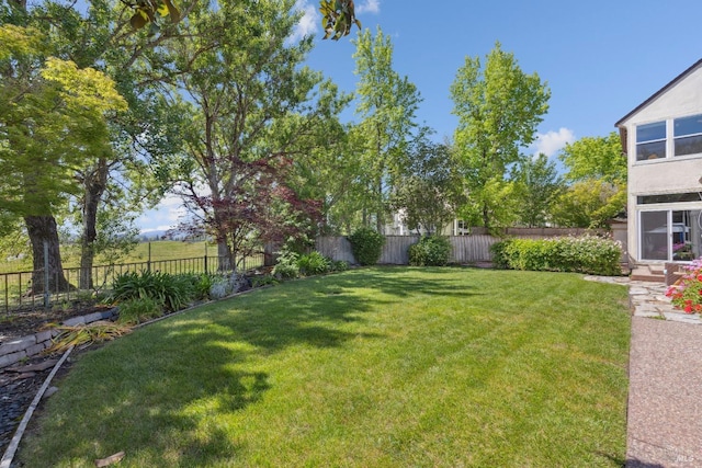 view of yard with a fenced backyard