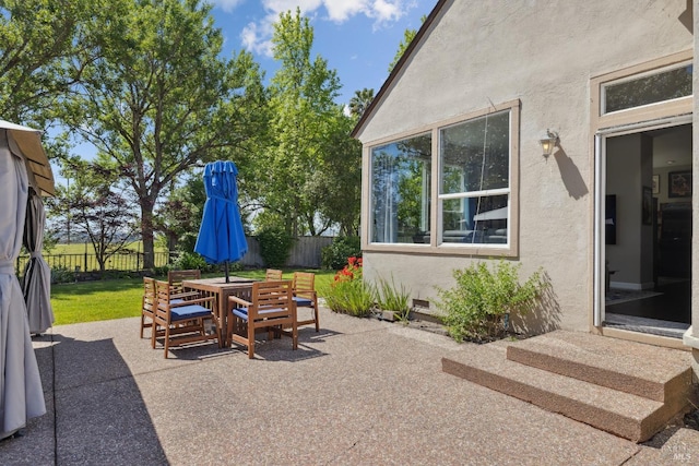view of patio / terrace featuring a fenced backyard and outdoor dining area